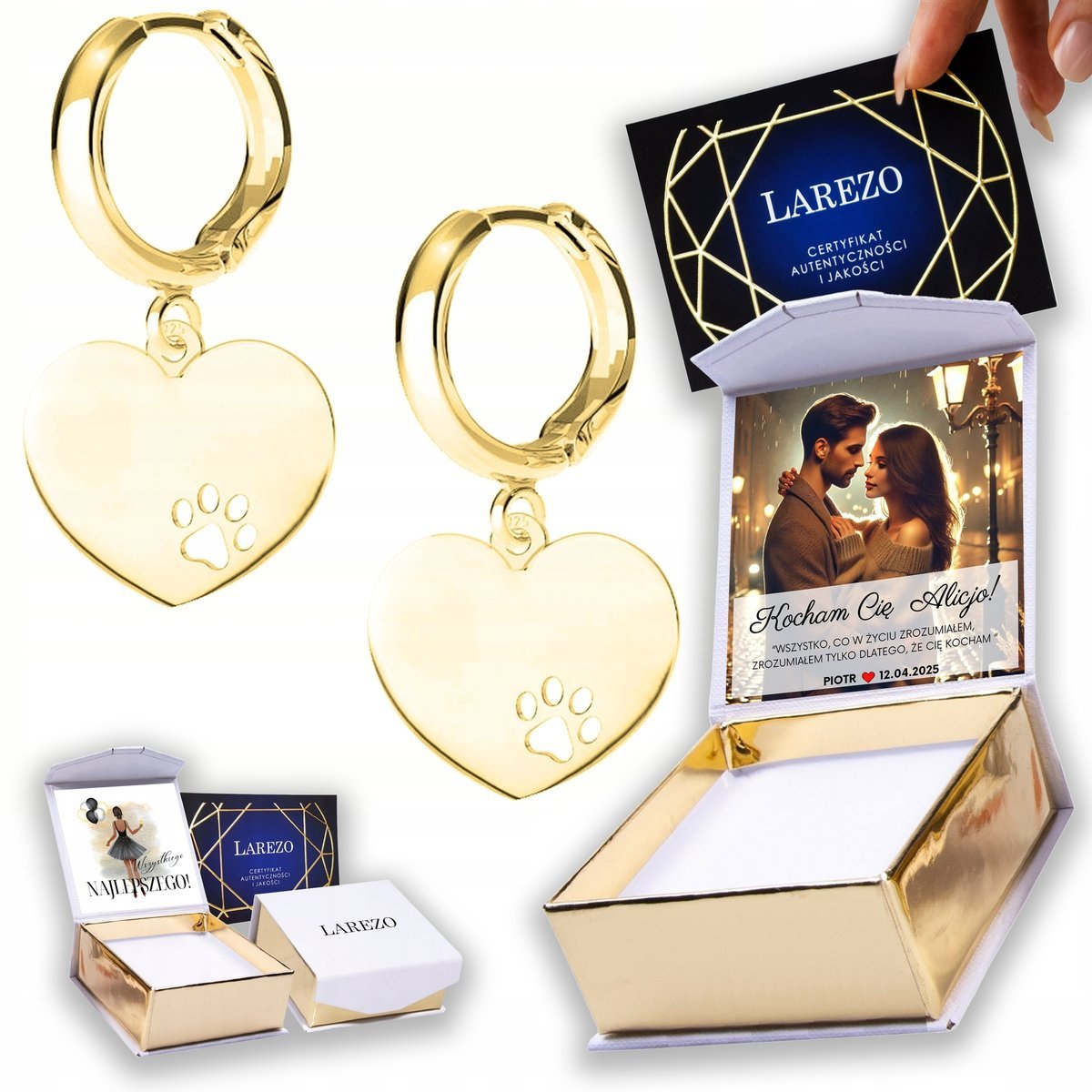 Złote Kolczyki 925 Łapy Łapki Psa Kota Odcisk Łapa Łapka Pies NADRUK