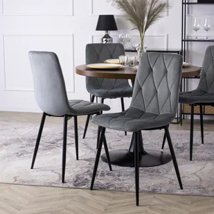 Zestaw 4x Krzesło Tapicerowane do Salonu ROBIN Szare Welurowe Nowoczesne Loft - Krzesła - miniaturka - grafika 1