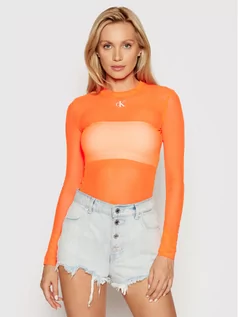 Bluzki damskie - Calvin Klein Jeans Bluzka J20J216100 Pomarańczowy Slim Fit - grafika 1