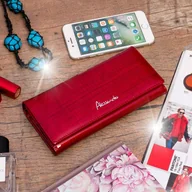 Portfele - Portfel skórzany damski lakierowany duży na magnes czerwony RFiD Alessandro - miniaturka - grafika 1