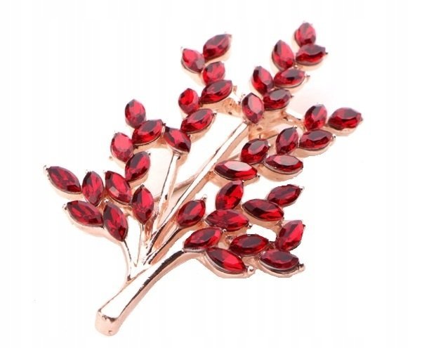 EKSKLUZYWNA PRZYPINKA BROCHA BROSZKA - CZERWONE KRYSZTAŁOWE DRZEWKO GAŁĄZKA