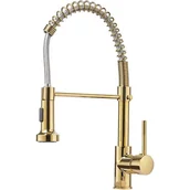 Baterie kuchenne - Bateria kuchenna z wyciąganą wylewką prysznicową, 2 tryby natrysku, pojedynczy uchwyt, złoty - miniaturka - grafika 1