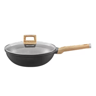 Wok z pokrywką Noir z powłoką Qualum Basic Stone 28 cm AMBITION - Woki - miniaturka - grafika 1