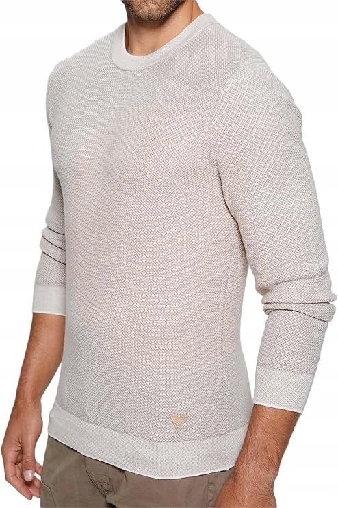GUESS SWETER MĘSKI BEŻOWY Z OKRĄGŁYM DEKOLTEM CASUAL XL GŁA