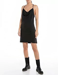 Replay Damska satynowa sukienka, 098 BLACK, S - Sukienki - miniaturka - grafika 1