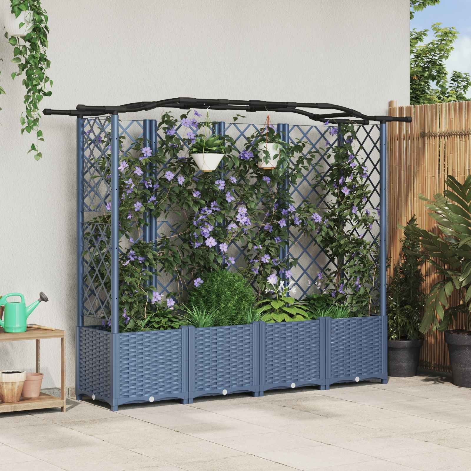 vidaXL Podniesione łóżko z kratką i dachem Szary 204 x 40 x 141 cm PP