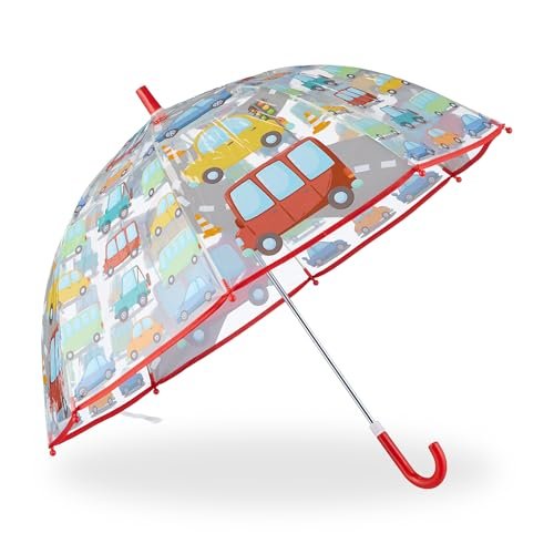 Relaxdays Parasol dziecięcy, motyw samochodu, parasol dziecięcy, dla chłopców i dziewczynek, Ø 73 cm, mały parasol na kijku, kolorowy