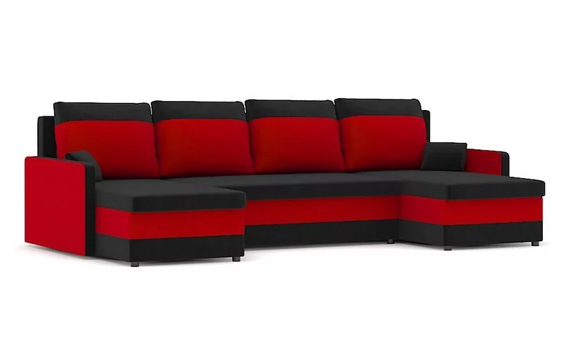Duży narożnik z funkcją spania, Milton III, 290x140x75 cm, czarny, czerwony
