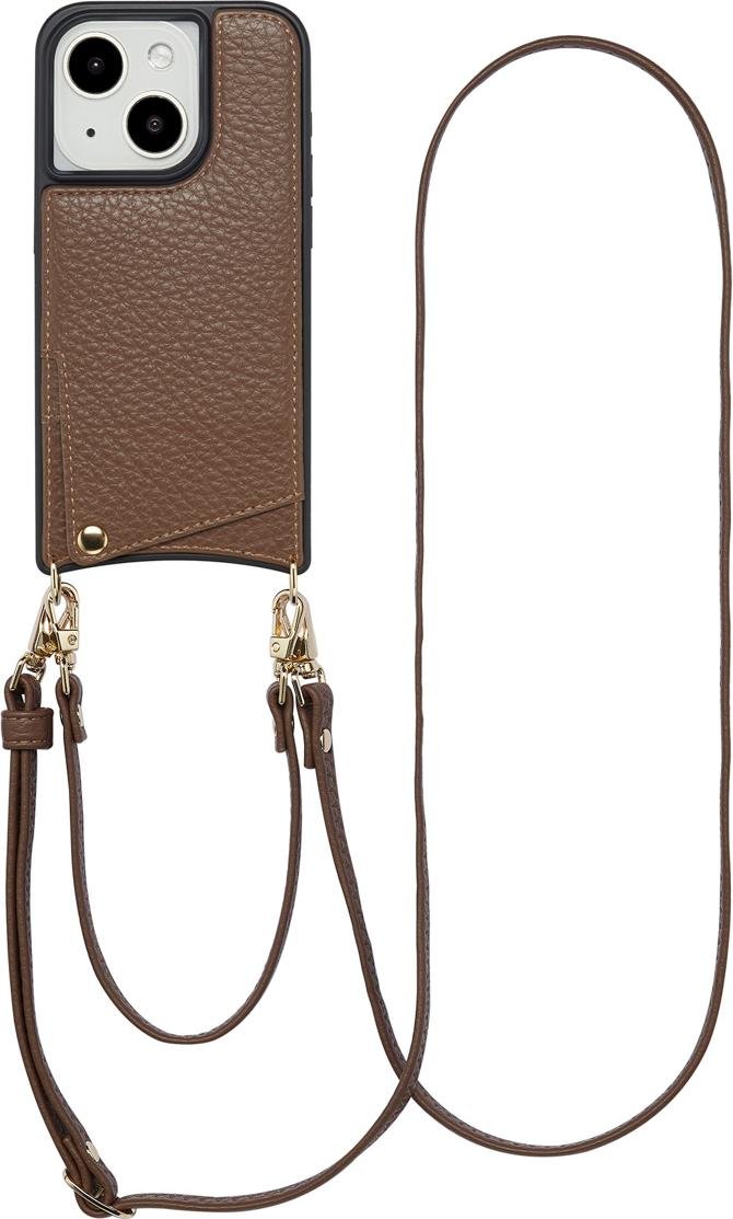 Etui na telefon Selencia Nova z kablem i uchwytem na kartę do Apple iPhone 15 - Mocha Brown
