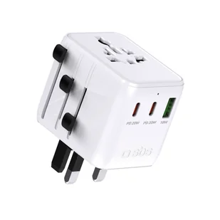 Adapter podróżny sieciowy USB-C USB-A EU UK US AUS JP - biały - Ładowarki do telefonów Adapter podróżny sieciowy USB-C USB-A EU UK US AUS JP - biały - Ładowarki do telefonów - miniaturka - grafika 1