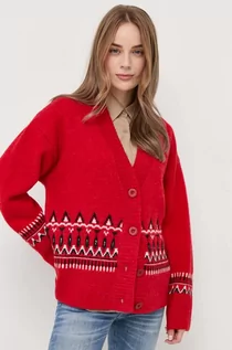 Swetry damskie - Silvian Heach kardigan z domieszką wełny kolor czerwony - grafika 1