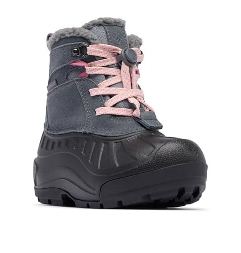 Columbia Młodzieżowe buty dziecięce Powderbug Alpine wodoodporne, śniegowce, grafitowe, różowa mgiełka, 10, Grafitowa różowa mgiełka, 10 UK Child