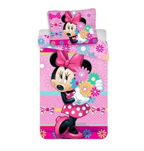 Pościel bawełniana 140x200 Myszka Mini Minnie Mouse kwiaty poszewka 70x90 - Pościel dla dzieci - miniaturka - grafika 1