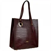 Torebki damskie - VEZZE torebka shopper skórzana koniak brąz z kosmetyczką aligator - miniaturka - grafika 1