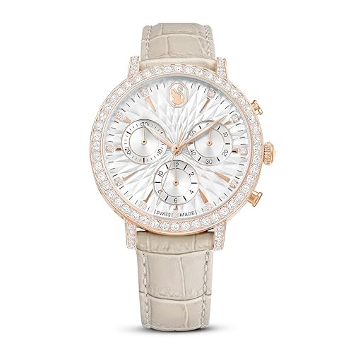 Swarovski Zegarek Matrix Tennis Chrono, produkcja szwajcarska, skórzany pasek, kolor beżowy, wykończenie w kolorze różowego złota