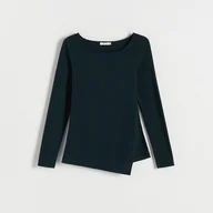 Koszulki i topy damskie - Reserved - Longsleeve z asymetrycznym dołem - Turkusowy - miniaturka - grafika 1