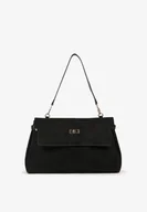 Torebki damskie - Czarna Elegancka Torebka Listonoszka na Ramię z Imitacji Zamszu Senesse - miniaturka - grafika 1