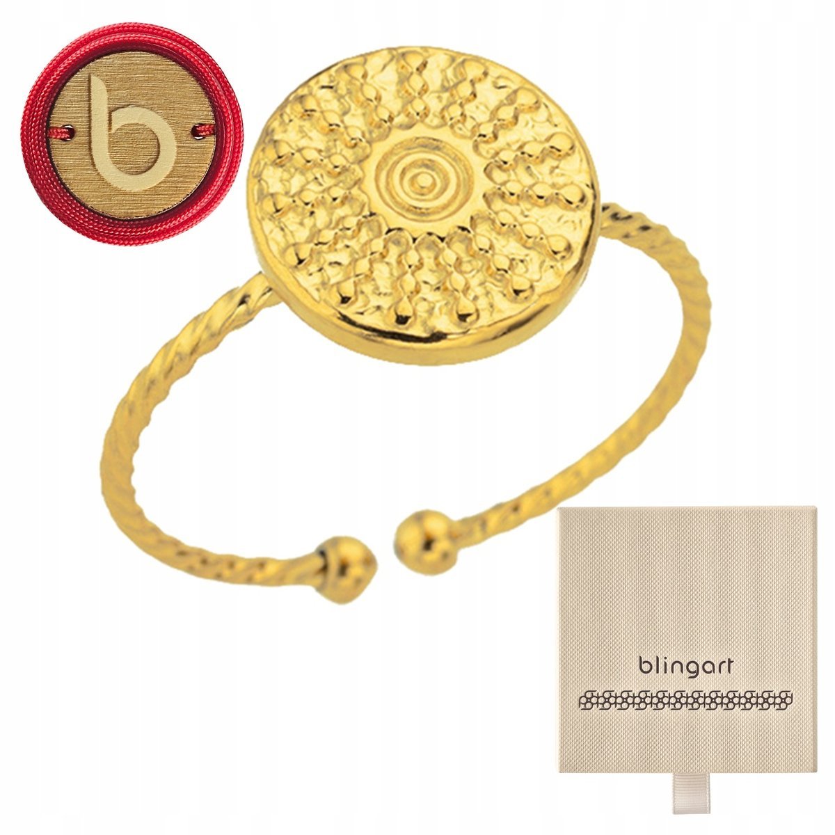 Pierścionek damski POZŁACANY zdobiony SŁOŃCE regulowany SUN BOHO BLINGART