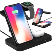 Ładowarki do telefonów - Ładowarka indukcyjna Qi 15W do iPhone Apple Watch AirPods bezprzewodowa 3w1 Stacja dokująca Czarna - miniaturka - grafika 1