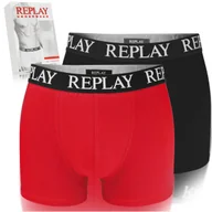 Majtki męskie - Replay Bokserki Męskie Majtki 2 sztuki Bawełna Czarne Kolor Logo Roz. XXL - miniaturka - grafika 1