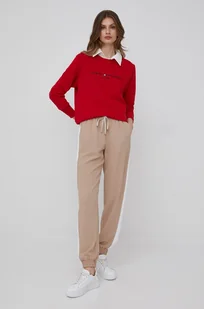 Tommy Hilfiger spodnie damskie kolor beżowy gładkie - Spodnie damskie - miniaturka - grafika 1