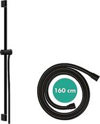 Słuchawki prysznicowe - hansgrohe 24401670 Unica Pulsify S 90 cm z uchwytem na słuchawkę prysznicową Push i wężem prysznicowym Isiflex 160 cm czarny matowy drążek prysznicowy - miniaturka - grafika 1