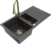 Zlewozmywaki z baterią - Mexen Matias zlewozmywak granitowy 1,5-komorowy z ociekaczem i baterią kuchenną Elia, czarny nakrapiany - 6502-76-670101-50 - miniaturka - grafika 1