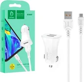 Ładowarki samochodowe - Ładowarka Vega ŁADOWARKA SAMOCHODOWA 3A + KABEL TYP-C BIAŁA DENMEN 3100mA DUAL FAST CHARGING 2XUSB DZ06T 15W> - miniaturka - grafika 1