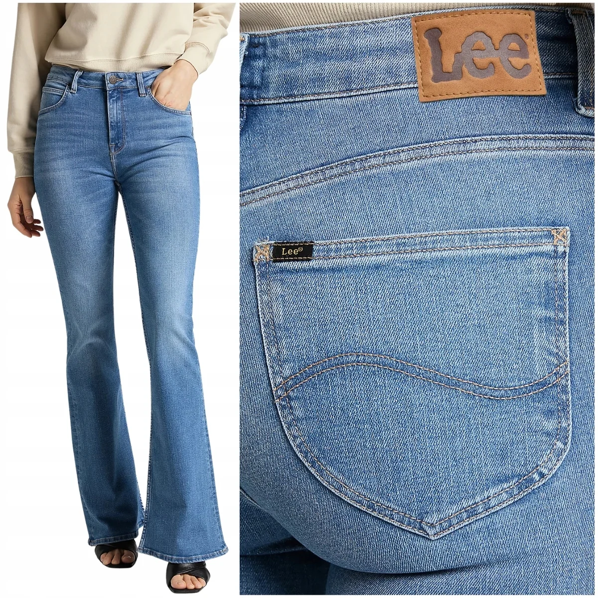 Lee Breese flare Jaded wysokie damskie spodnie jeansowe dzwony W32 L31