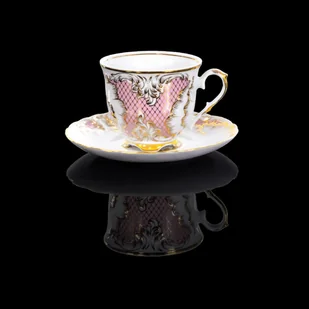Filiżanka 250 ml ze spodkiem Rococo Rocaille Pudrowy Róż G353 - Filiżanki - miniaturka - grafika 1