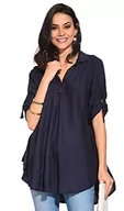 Bluzki damskie - Bonateks damska top 100% lniana tunika Made in Italy, bluzka z dekoltem w serek i długim rękawem, granatowa, rozmiar: XL, granatowy, XL - miniaturka - grafika 1