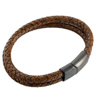 Bransolety męskie - Podwójna skórzana bransoletka męska z czarnym zapięciem B-26 - miniaturka - grafika 1