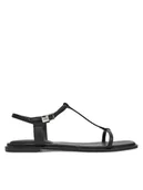 Sandały damskie - Calvin Klein Sandały Flat Sandal Squared Buckle Lth HW0HW02556 Czarny - miniaturka - grafika 1