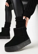 Śniegowce damskie - Czarne Śniegowce na Platformie z Przeszyciami i Futerkiem Vento - miniaturka - grafika 1