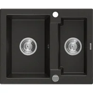 Zlewozmywaki - Mexen Carlos zlewozmywak granitowy 1,5-komorowy 582 x 475 mm, czarny/złoty metalik, syfon chrom - miniaturka - grafika 1