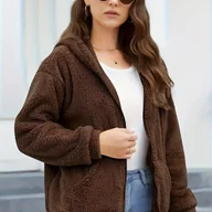 Kurtki damskie - TEMU Casualowa kurtka z kieszeniami, na suwak przedni, miękka, idealna na jesień/zimę - miniaturka - grafika 1