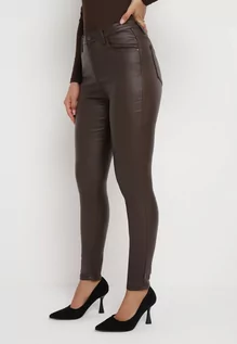 Spodnie damskie - Brązowe Spodnie Skinny z Imitacji Skóry Daciss - grafika 1
