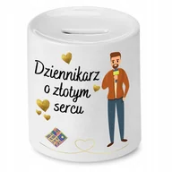 Skarbonki - SKARBONKA DLA DZIENNIKARZA O ZŁOTYM SERCU PREZENT z Nadrukiem ze Zdjęciem z + Opakowanie na prezent (wzór 04) - miniaturka - grafika 1