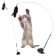 Zabawki dla kotów - Zabawka dla kota INTERAKTYWNA WĘDKA na przyssawkę z PIÓRKAMI aż 95cm - miniaturka - grafika 1