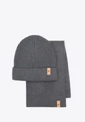 Czapki damskie - Zestaw zimowy unisex: czapka i szalik szary - miniaturka - grafika 1