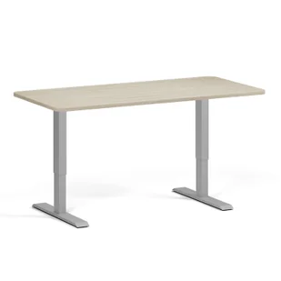 Stół z regulacją wysokości, 2 silniki, 745 - 1215 mm, zaokrąglone narożniki, blat 1600 x 800 mm, podstawa szara, dąb naturalny - Stoły i stoliki do biura - miniaturka - grafika 1