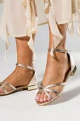 Espadryle damskie - Złote sandały błyszczące damskie zakryta pięta pasek wokół kostki skórzana wkładka Casu ER24X16-G-NO-36 - miniaturka - grafika 1