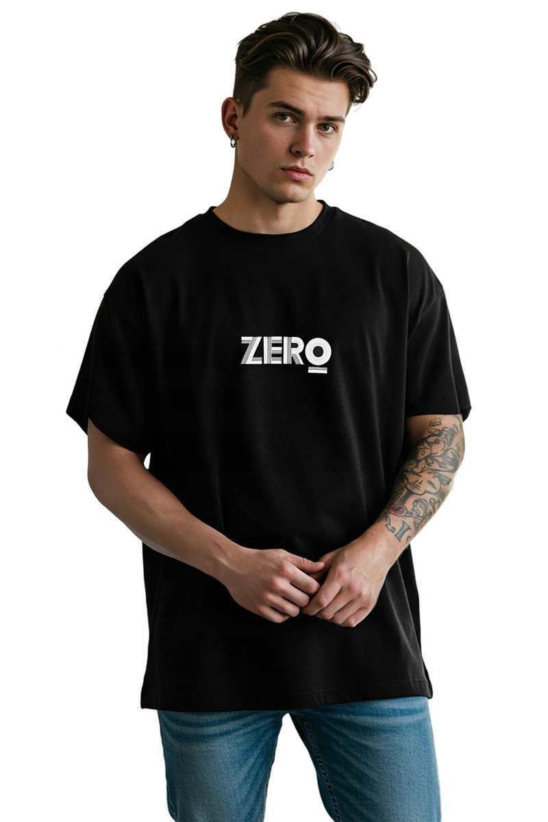 TRENDYOL MAN CZARNY T-SHIRT MĘSKI Z NADRUKIEM ZERO OKRĄGŁY DEKOLT L 5DA