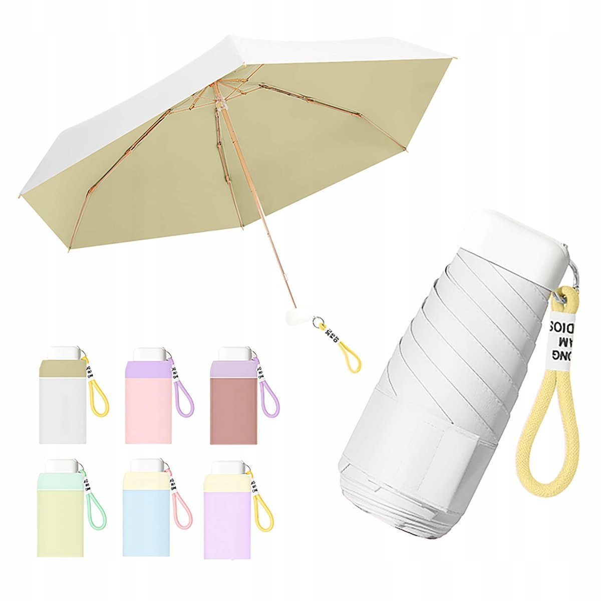 MINI PARASOL MACARON Stylowy Składany Z Smyczą UV Ochrona UPF 50+