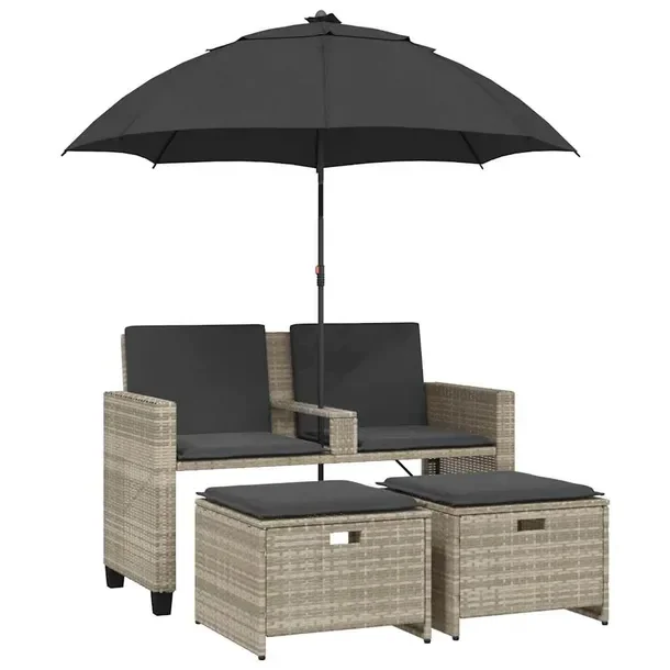 Zestaw Mebli Ogrodowych z Parasolem, Jasnoszary Rattan, 120x61x80 cm