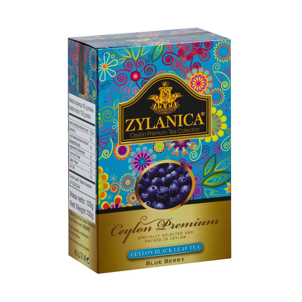 Czarna Herbata Cejlońska ZYLANICA PREMIUM BLUEBERRY JAGODA liściasta 100g