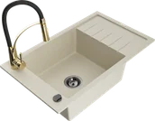 Zlewozmywaki z baterią - Mexen Elias zlewozmywak granitowy 1-komorowy z ociekaczem i baterią kuchenną Aster, beżowy - 6511-69-73450-57-B - miniaturka - grafika 1