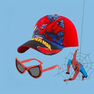 TEMU 2 szt. Autentyczny zestaw Spider-Man: Czapka + Okulary 3753, Kreatywna Akcesorium Anime, Uniseks Regulowana Czapka, Idealna na Podróże i Sport w - Czapki dla dzieci - miniaturka - grafika 1