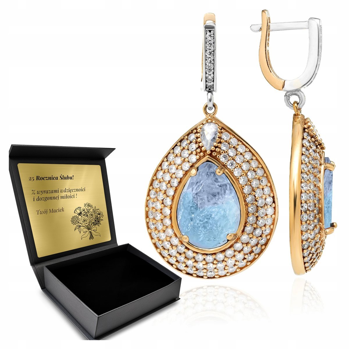 Kolczyki Srebrne 925 Cyrkonie I Turmalin Biżuteria Dla Kobiety + Grawer