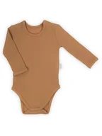 Body dla niemowląt - Niemowlęce body bawełniane na długi rękaw jasnobrązowe Nicol,r.92 - miniaturka - grafika 1